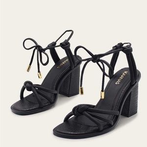 Kaanas Estonia Black ankle tie heel. Size 8.